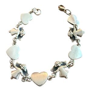 James Avery Link Bracelet Sterling Silver Heart and Angel JA Gift Box 6” Retired